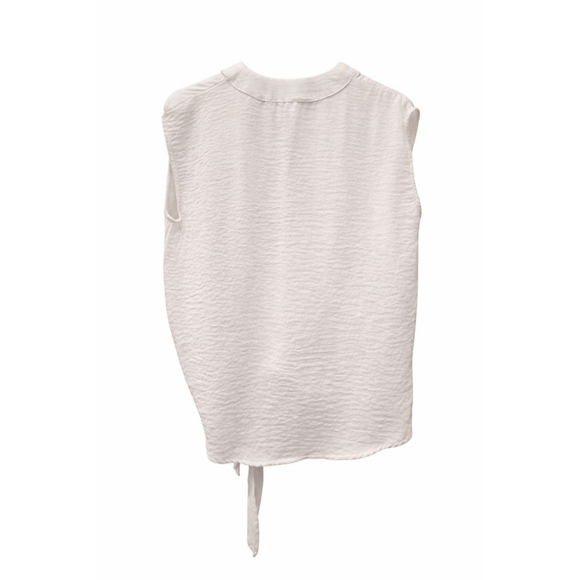 The Impeccable Pig White Wrap Tie Top • Sleeveless Textured Blouse • Size L - Picture 3 of 5
